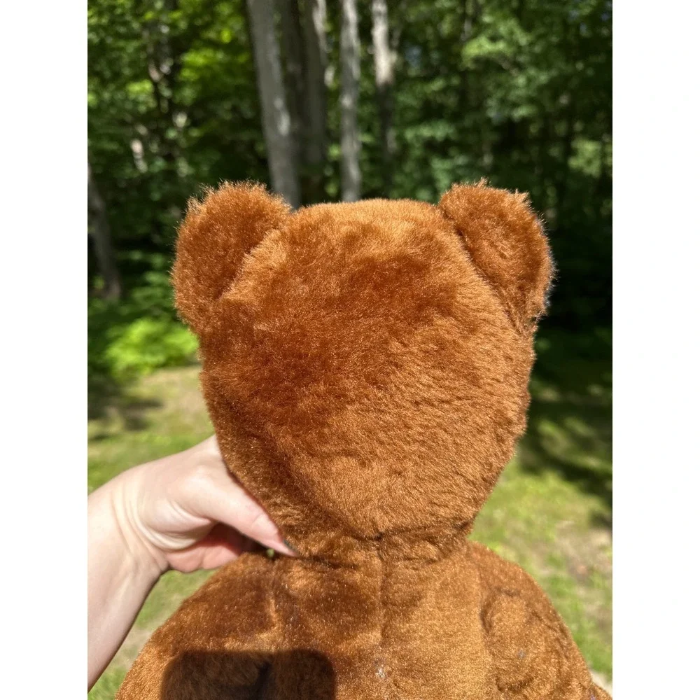 Vintage Brown Plush Teddy Bear Cinnamon Stuffed Animal Black Ear Accents 12 Inch